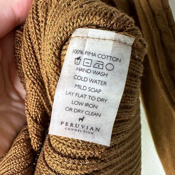 Peruvian‎ Connection Women's Small Sweater Brown Cable Knit Crewneck Pima Cotton - Picture 4 of 6